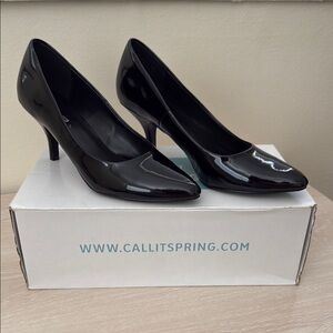 Call It Spring Black Patent Heels Classic Kitten Pumps